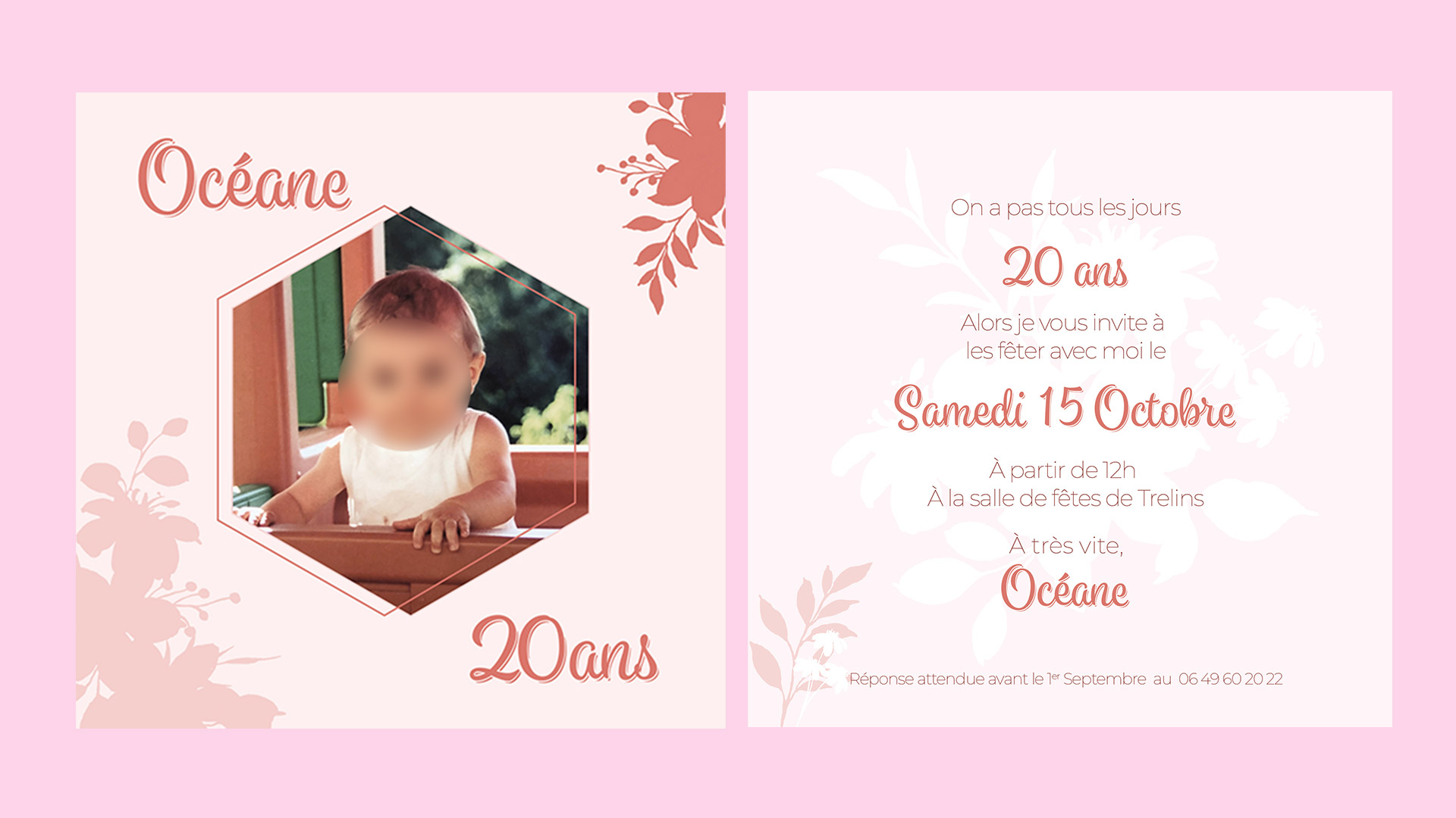 Carte d'invitation anniversaire 20 ans - Emily Gros 2022